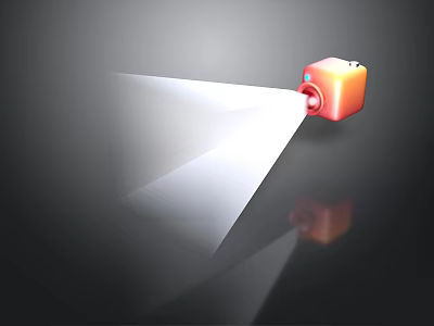 Orange Cube Shaped Projector Emitting Bright Light Beam Projection Feature 3d model