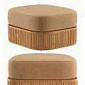 Modern Beige Upholstered Sofa Stools With Fluted Natural Solid Wood Base For Cozy Living Room