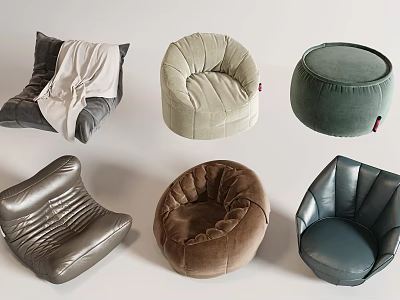 Various Design Modern Comfortable Bean Bag Chairs In Different Colors And Materials 3d model