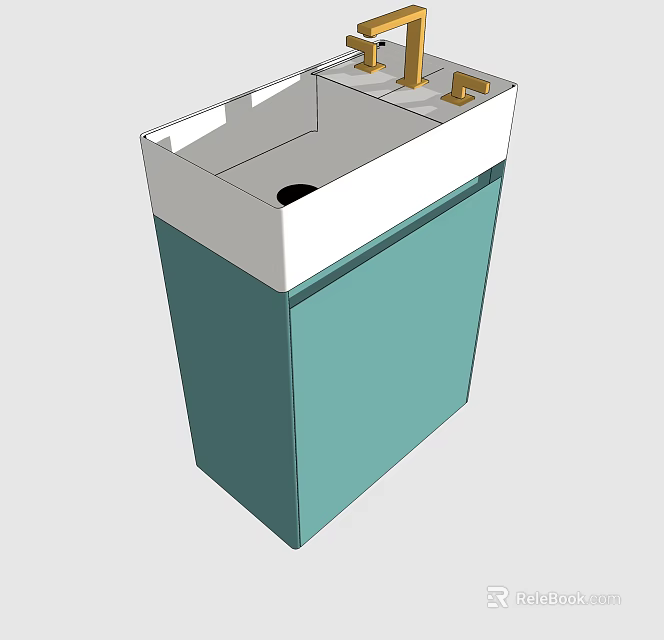 Modern Bathroom Vanity With White Countertop And Teal Cabinet Design 3d model 