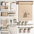 Creative Wall Decor with Pegboard Hooks Hand Drawn Art and Hanging Storage Shelves 3d model