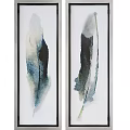 Set of Four Feather Themed Abstract Paintings In Watercolor Style With Black Frames
