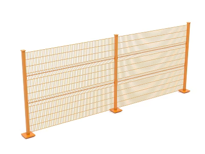Orange Metal Mesh Fence With Vertical Support Posts For Safety Security Barrier 3d model