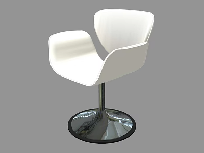 Modern White Leisure Chair With Curved Backrest And Chrome Swivel Metal Base 3d model