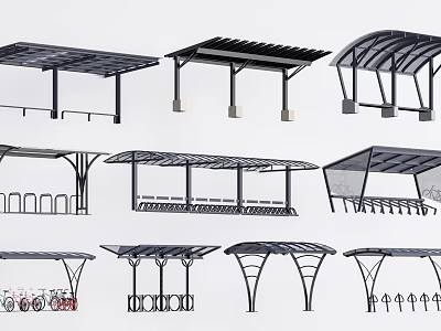 Various Modern Canopy Designs Featuring Metal Frames and Transparent Roofs 3d model