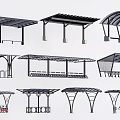 Various Modern Canopy Designs Featuring Metal Frames and Transparent Roofs