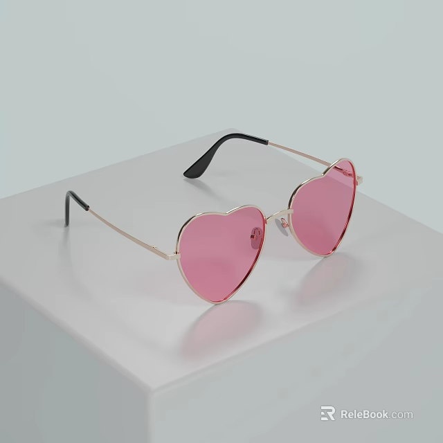 Heart Shaped Pink Sunglasses With Gold Frame And UV Protection Lenses 3d model 