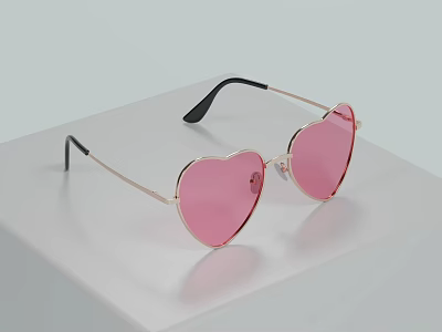 Heart Shaped Pink Sunglasses With Gold Frame And UV Protection Lenses 3d model