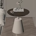 Modern Minimalist Side Table With Dark Wood Round Top And White Cone Base