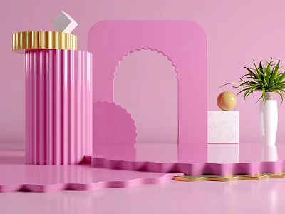 Modern booth pink geometric background 3d model