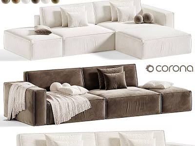 Modern Sectional Sofa Design With White And Brown Upholstery And Decorative Pillows 3d model