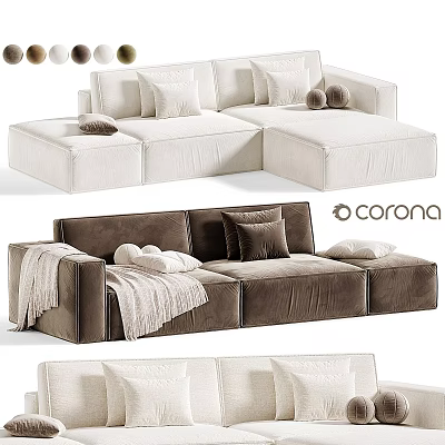 Modern Sectional Sofa Design With White And Brown Upholstery And Decorative Pillows 3d model
