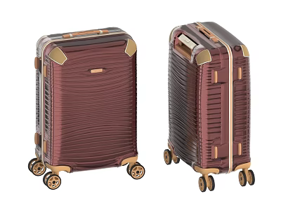 Burgundy And Maroon Luggage With Vertical Striped Design Metallic Accents Spinner Wheels 3d model