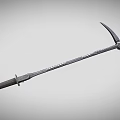 Long Handle Sickle Weapon With Metal Construction Sharp Blade And Decorative Carvings