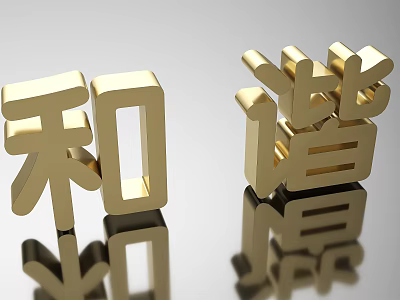 Shiny Golden 3D Chinese Character Decorative Ornament Decoration Set With Reflective Base 3d model