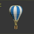 Blue And White Striped Hot Air Balloon With Wooden Basket And Classic Design