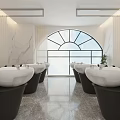 Modern Hair Salon Interior Design Featuring White Chairs Mirrors And Bright Lighting