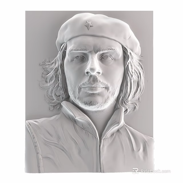 Wall Decor Portrait of Man with Beret Long Hair Beard and Zip Jacket 3d model 