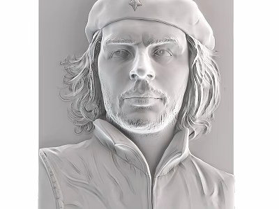 Wall Decor Portrait of Man with Beret Long Hair Beard and Zip Jacket 3d model