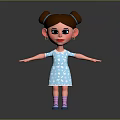 Cute Doll With Pigtails Blue Star Dress Pink Striped Socks And Earrings Arms Outstretched