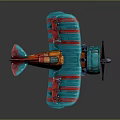 Detailed Colorful Vintage Biplane Model with Metal Propeller for Space Aviation Enthusiasts