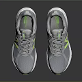 Gray Athletic Running Shoes With Neon Green Accents Mesh Upper And White Sole