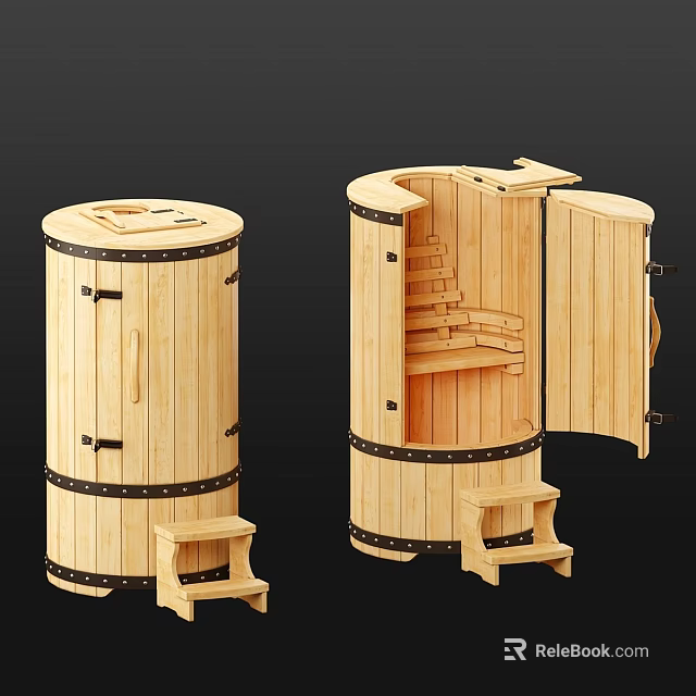 Wooden Sauna Barrel Decorative Set With Stool For Home Interior Decor 3d model 