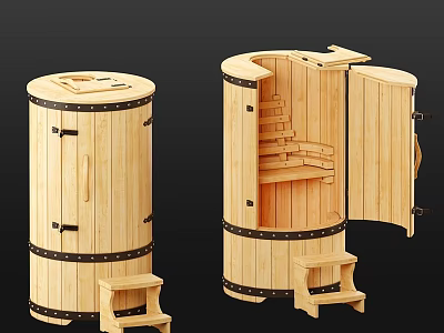 Wooden Sauna Barrel Decorative Set With Stool For Home Interior Decor 3d model