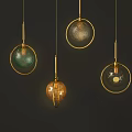 Modern Hanging Pendant Lights With Gold Metal Frames And Colored Glass Globes