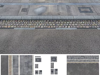 Pavement Design With Stone Slabs Cobblestone Curb And Different Pattern Samples 3d model