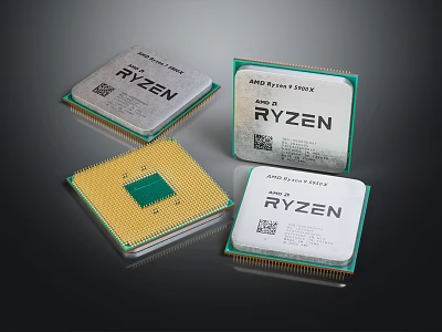 AMD Ryzen CPU Processors Displaying Multiple Different Models For Electronic Devices 3d model