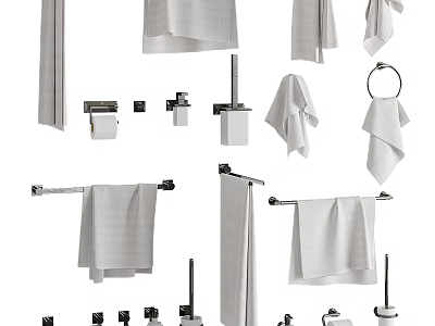 Various Soft Towels with Bathroom Racks Rings Hooks and Hanging Accessories 3d model