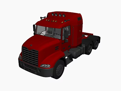 Red Semi Truck Cab Featuring Classic Front Grille And Top Lights Design 3d model