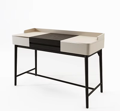 Modern Dressing Table With Dark Wooden Top Beige Storage And Black Metal Legs 3d model