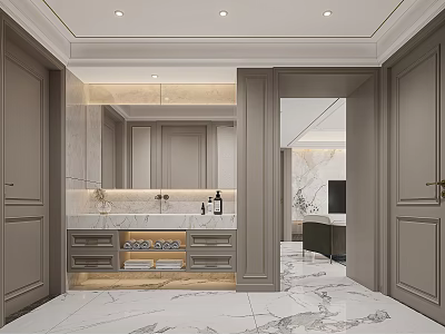 Luxurious Modern Bathroom With Marble Vanity Mirror And Storage Cabinets 3d model
