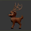 Cute Cartoon Style Orange Deer Plush Toy With Curled Antlers And Red Eyes