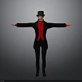 Man in Black Top Hat and Red Shirt with Arms Outstretched on Gray Background