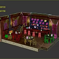 Vintage Pub Interior With Wooden Bar Counter Wine Racks And Wall Lamps