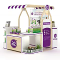 A2 Milk Product Display Kiosk With Purple Striped Awning And Green Packages