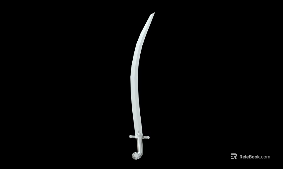 White Scimitar Weapon Isolated on Black Background with Curved Blade Design 3d model 
