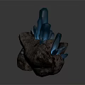 Glowing Blue Crystal Cluster With Rock Base On Dark Background 3d model