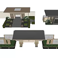 Chinese Style Modern Entrance Gate With Green Plants Stone Steps And Architectural Walls