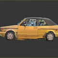 Yellow Vintage Two Door Car With Gray Roof And Reflective Black Surface