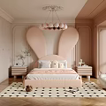 Adorable Kids Room Interior With Pink Rabbit Ear Headboard Checkerboard Rug And Stuffed Toys