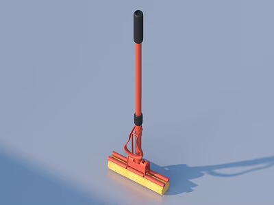 Red Pole Mop With Black Handle And Yellow Head For Home Floor Cleaning 3d model