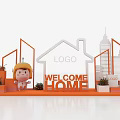 Welcome Home Themed Display With Cartoon Character Orange Structure And Building Models