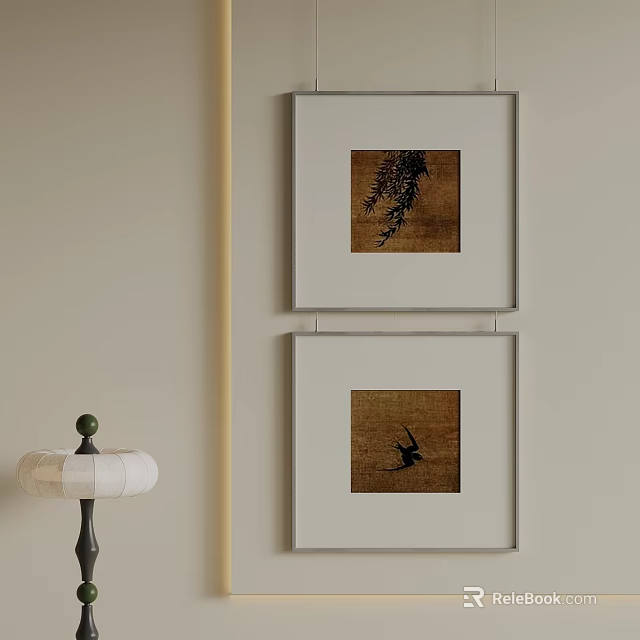 Abstract Paintings Wall Art With Brown Background And Black Patterns In White Frames 3d model