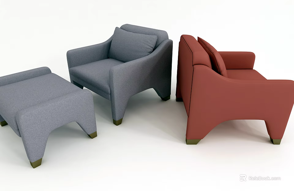 Modern Single Sofa Designs in Gray and Red with Comfortable Seats and Sleek Look 3d model 