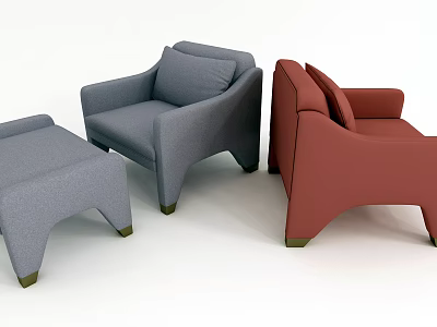 Modern Single Sofa Designs in Gray and Red with Comfortable Seats and Sleek Look 3d model