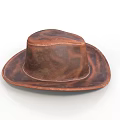 Vintage Brown Leather Cowboy Hat With Wide Brim And Stitched Design